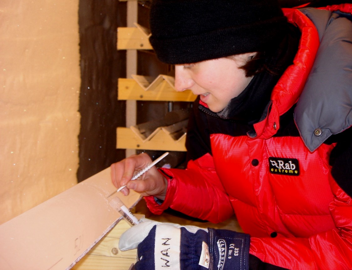 Siwan Davies with Greenland ice core